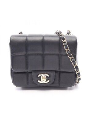 Chanel Shoulder Bag Choco Bar Mini Flap Black Lambskin Suede